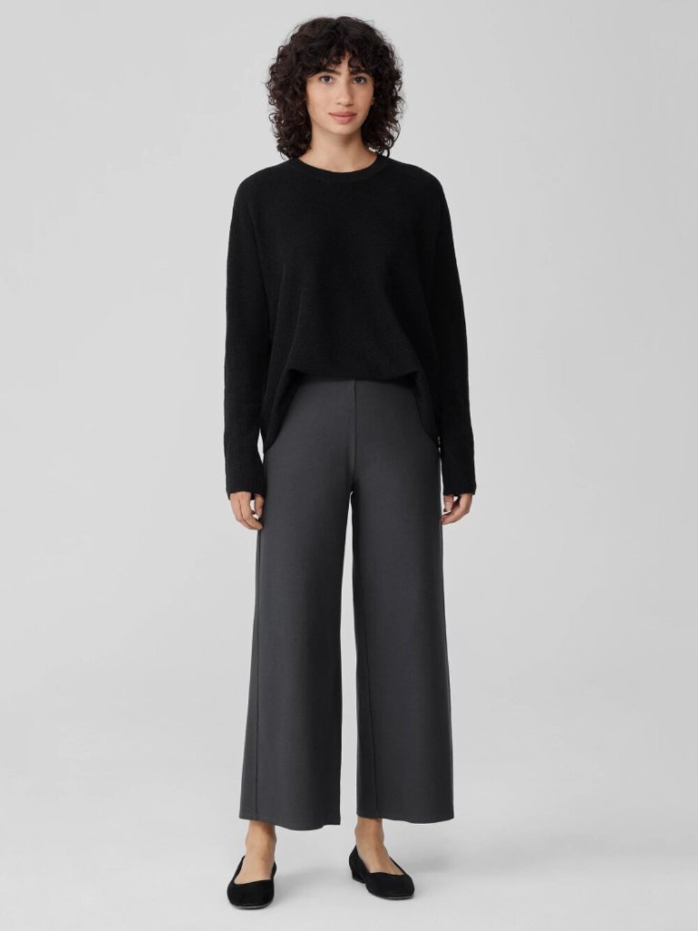 EILEEN FISHER Washable Stretch Crepe Wide-Leg Ankle Pant Graphite Women's 2P